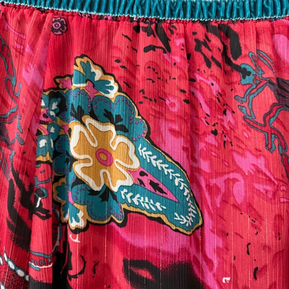 WD.NY Boho Maxi Skirt Sz L Pink Artsy Velvet Waist Shimmer Gypsy Maximalist - Picture 4 of 6